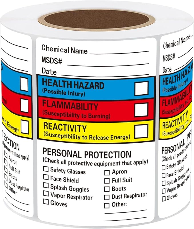 SDS Stickers/MSDS Stickers for Chemical Safty Data 2 X 3 Inches - Chemical Identifying and Labeling Sticker Decals - 250 HIMG Write-in Labels