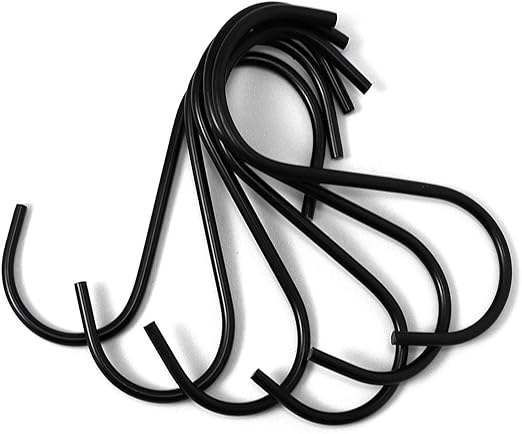 4-inch Extra Heavy Duty S Hooks, Stainless Steel Hanging Hanger for Pan Pot Holder Rack Clothes Towel Bag Robe Plant Solar Light (Black, 4in-10Pack)