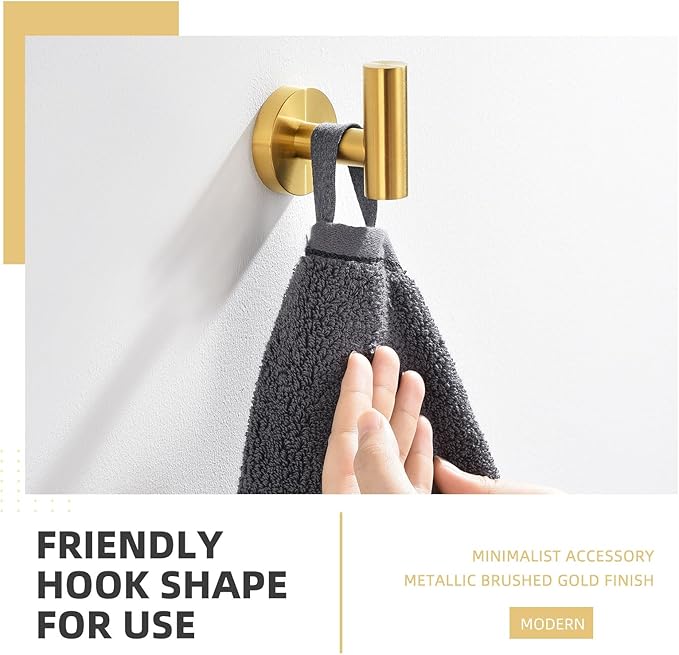 Angle Simple Bathroom Towel Hook, SUS304 Stainless Steel Bath Towel Holder, Robe Hook for Wall, Brushed Gold