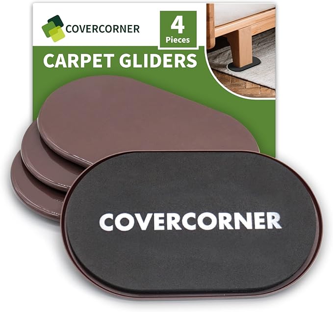 Furniture Sliders for Carpet 4 PCS - 9 12 inch Furniture Moving Slider Chair Legs Floors Protectors Move Your Furniture Easy Safely (for Carpet) Brown