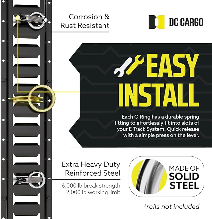 DC Cargo Mall Extra Heavy Duty Steel O-Ring (Pack of 10) 6000Lbs Break Strength - E Track Accessories Tie-Down Anchors for E-Track Tie-Down System