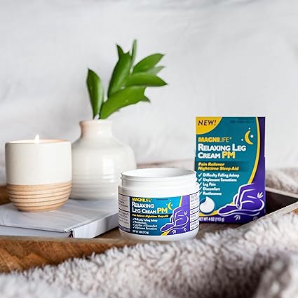MagniLife Relaxing Leg Cream PM, Deep Penetrating Topical for Pain and Restless Leg Syndrome Relief, Naturally Soothe Cramping, Discomfort, and Tossing with Lavender and Magnesium - 4oz