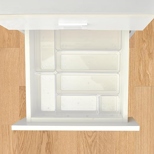 Drawer Organizers Set of 15, 4 Sizes Clear Plastic Drawer Organizers and Storage Bins for Kitchen, Bathroom, Office, Dresser Desk Drawer Organizer Tray for Jewelry, Makeup, Junk, Gadgets