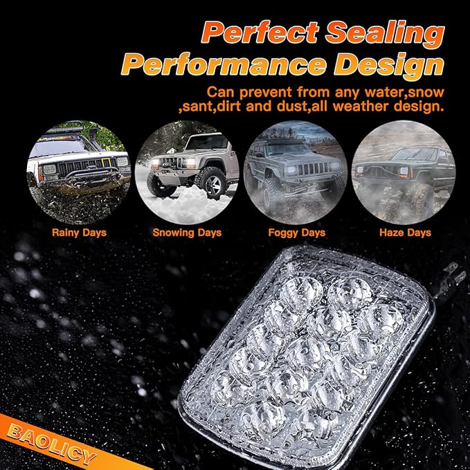 5x7 H6054 LED Headlights DOT Approved Hi/Low Sealed Beam 7x6 H6052 6054 H5054 H6054LL 69822 Rectangular Chrome Headlight for XJ YJ Chevy S10 Express Ford Probe Truck Van