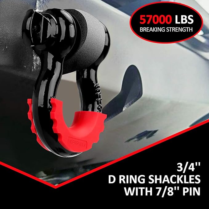 Shackles 34" (2 Pack) LIBERRWAY 57,000 lbs Break Strength with 78'' Pin D Ring Shackle Rugged Off Road Shackles Heavy Duty D Ring for Vehicle Recovery, Black
