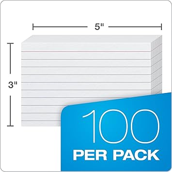 Oxford Ruled Index Cards, 3" x 5", White, 100 Per Pack (40136)