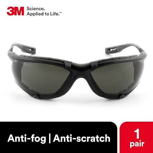 3M Safety Glasses 11873-00000-20, Virtua CCS, ANSI Z87, Anti-Fog, Gray Lens, Black Frame, Corded Ear Plug Control System, Removable Foam Gasket