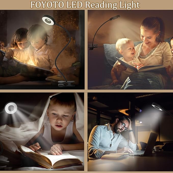Clamp on Desk Lamp, LED Reading Light with Clamp - 3 Color Modes & 10 Brightness, 360°Adjustable Flexible Gooseneck Book Light for Office, Home, Reading and More - 18 inches Black