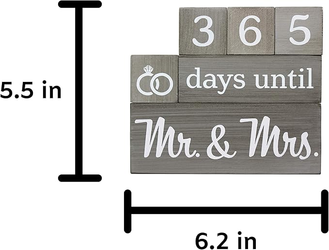Wedding Countdown Calendar Wooden Blocks - Engagement Gifts - Bride to Be - Bridal Shower Gift - Engaged - Engagement Gifts for Couples - Rustic Gray with White Numbers