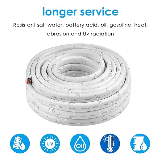 6 Gauge Duplex Marine Wire Tinned Copper Boat Cable, 20ft 6 AWG Standard USA OFC Oxygen Free Copper Wire for Automotive Boat Speakers Solar Outdoors
