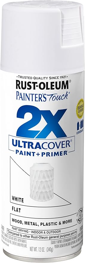 Rust-Oleum 334021 Painter's Touch 2X Ultra Cover Spray Paint, 12 oz, Flat White
