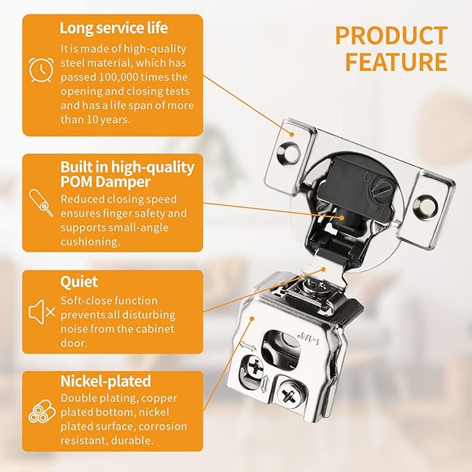 2 Pack 1-14" 4D Overlay Soft Close Concealed Hinges for Face Frame Door, Control Closing Speed, Smooth Slow Self Close Hinges, Satin Nickel, 105 Open Angle Stainless Steel Cabinet Hinges