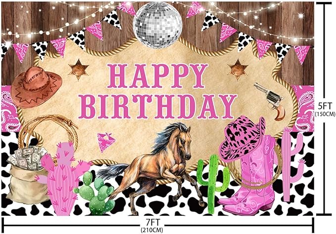 7x5ft Western Cowgirl Birthday Backdrop Rustic Western Rodeo Photography Background - Disco Party Decor Poster Studio Accessories