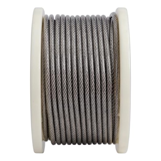 AGTEK Wire Rope Stainless Steel Vinyl Coated Aircraft Cable for Decking Railings String Lights, 100 Feet-by-1/8-Inch Thru 3/16-Inch, 7x7 Strands Construction