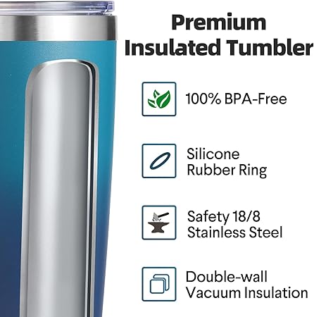 Volhoply 20oz Stainless Steel Tumbler with Lid and Straw,Double Wall Insulated Travel Iced Coffee Mug Fits Cup holder,Powder Coated Cups for Hot and Cold Drinks,Gifts for Women Men(Dark Night,1 Set)