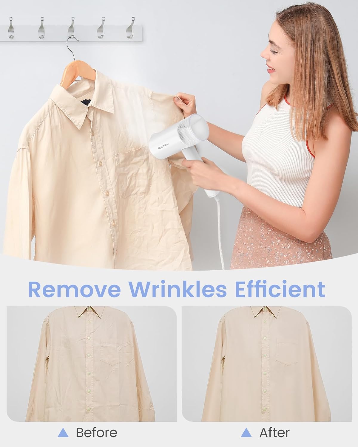 Steamer for Clothes, Portable Garment Wrinkle Remover, Fast 30s Heat-up, Foldable and Handheld, 120V Only (Not for 220V Europe)
