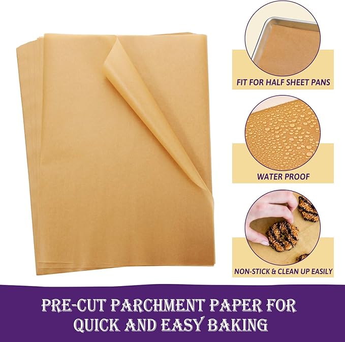 200 Pcs Unbleached Parchment Paper Baking Sheets, 12 x 16 Inch, Precut Non-Stick Parchment Sheets for Baking, Cooking, Grilling, Air Fryer and Steaming - Unbleached, Fit for Half Sheet Pans