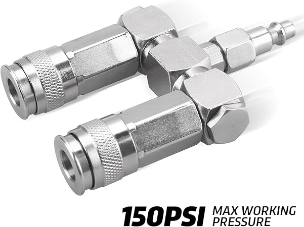 WYNNsky Air Hose Splitter, 2-Way Quick Connect Manifold with 2pcs Universal Type Coupler and 1pc Industrial Type Plug, Swivel Air Compressor Accessories Fittings
