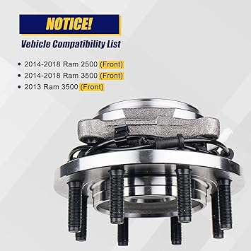 KUSATEC 515162 Front 2PCS Wheel Hub and Bearing Assembly Compatible with Ram 2500 3500 Pickup, 2013 2014 2015 2016 2017 2018, 8 Lug Bolts wABS