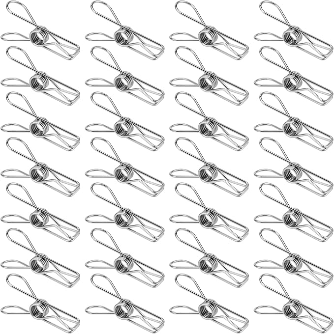 HOZEON 100 Pack 2 Inches Stainless Steel Clothespins, Metal Clothes Pins, Bulk Clothes Pins Small Wire Clips Drying Pegs Hanging Clip Clamps for Clothesline, Food Bag, Photos, Silver