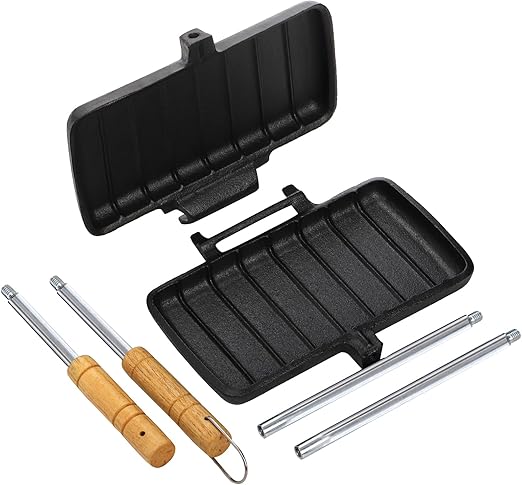 Coloch Double Pie Iron Sandwich Maker, Cast Iron Campfire Sandwich Maker with Long Handle Handheld Pie Maker Portable Campfire Cooking Equipment for Camping, Pie, Sandwich Making