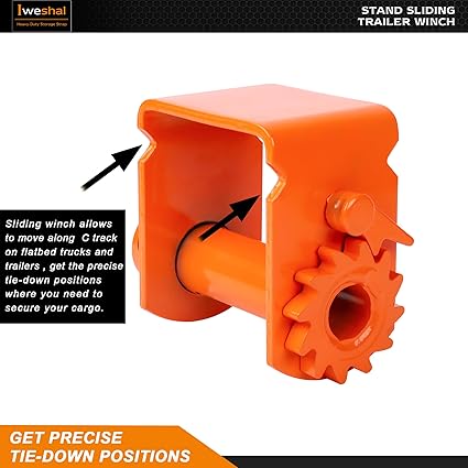 2 Pack Sliding Winch, Heavy Duty Sliding Winch for Flatbed Trailers, Trucks and Winches, Painted Durable Carbon-Steel Construction, Standard Sliding Tie Down Winch (Orange)