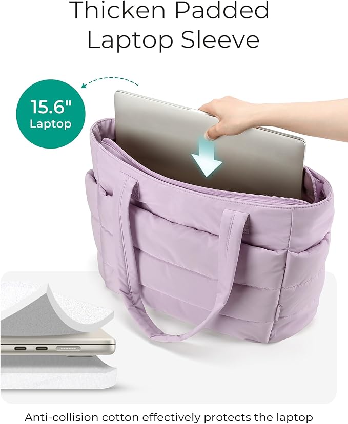 BAGSMART Tote Bag for Women, Lightweight Puffy Tote Bag with Compartments, Quilted Shoulder Bag Handbag for Travel, Work
