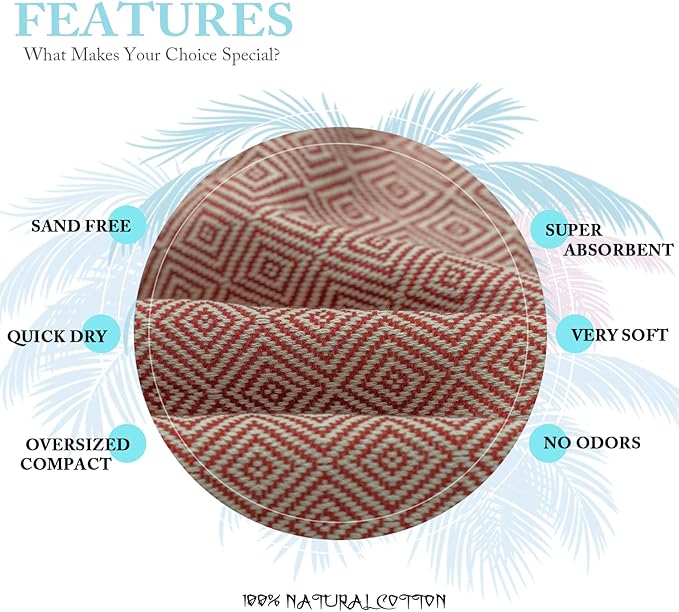 Your Choice Turkish Beach Towel (71x41) - 100% Conton Turkish Towel Diamond Weave, Sand Free Quick Dry Beach Towels Oversized Clearance, Lightweight Compact Travel Towel - Color Red