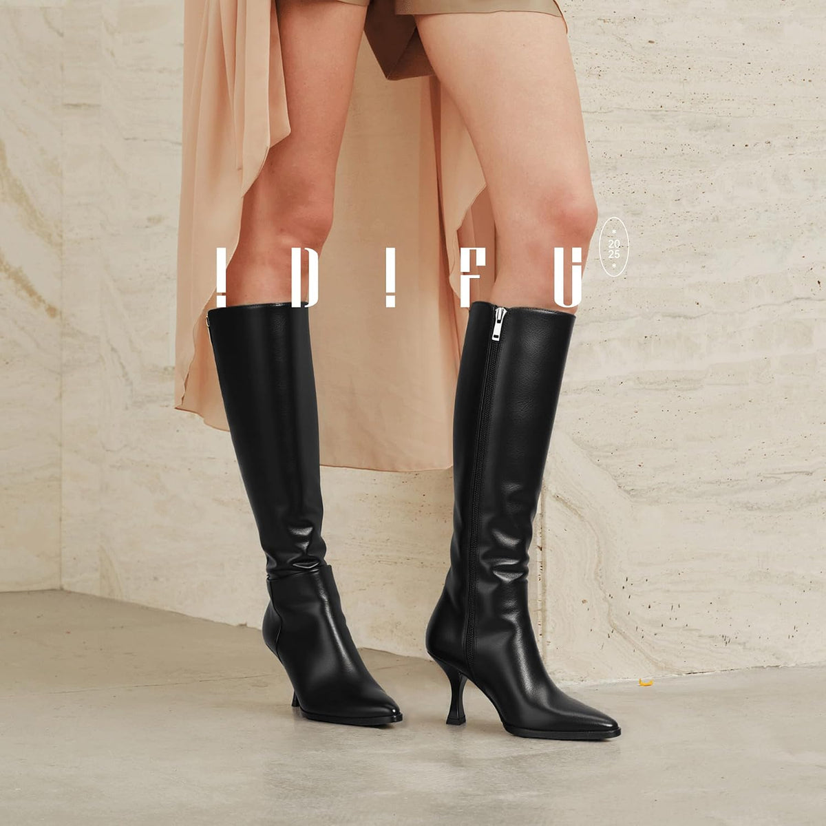 IDIFU Women's IN3 Knee High Tall Boots Pointed Toe Low Kitten Heel Long Fall Boot Side Zipper for Women Ladies Dress Dressy Fashion Small Heeled Boots