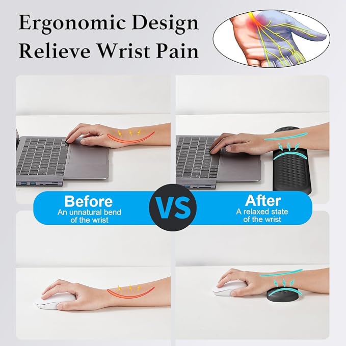Wrist rest for keyboard, ergonomic with synthetic leather and memory foam, comfortable laptop wrist support, keyboard cushion to relieve typing pain