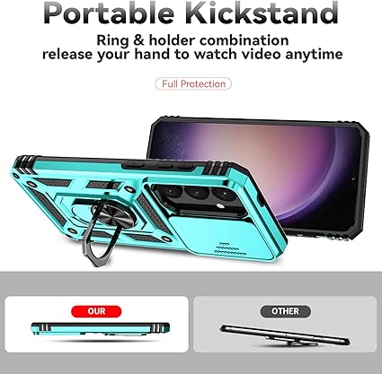 for Samsung Galaxy S25 Plus Case with Slide Camera Cover HD Screen Protector Military Grade Drop Tested Magnetic Ring Holder Kickstand Protective Phone Case for Samsung Galaxy S25 Plus 2025, Mint