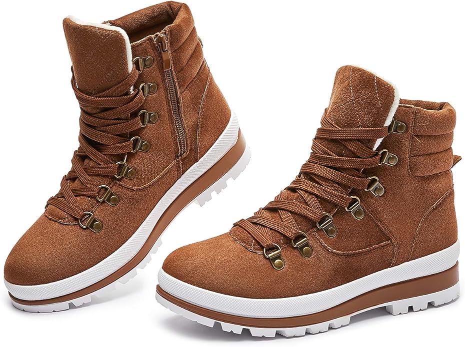 FRACORA Womens Combat Boots Lace Up Ankle Boots Winter Snow Boot Side Zipper Fashion Booties...