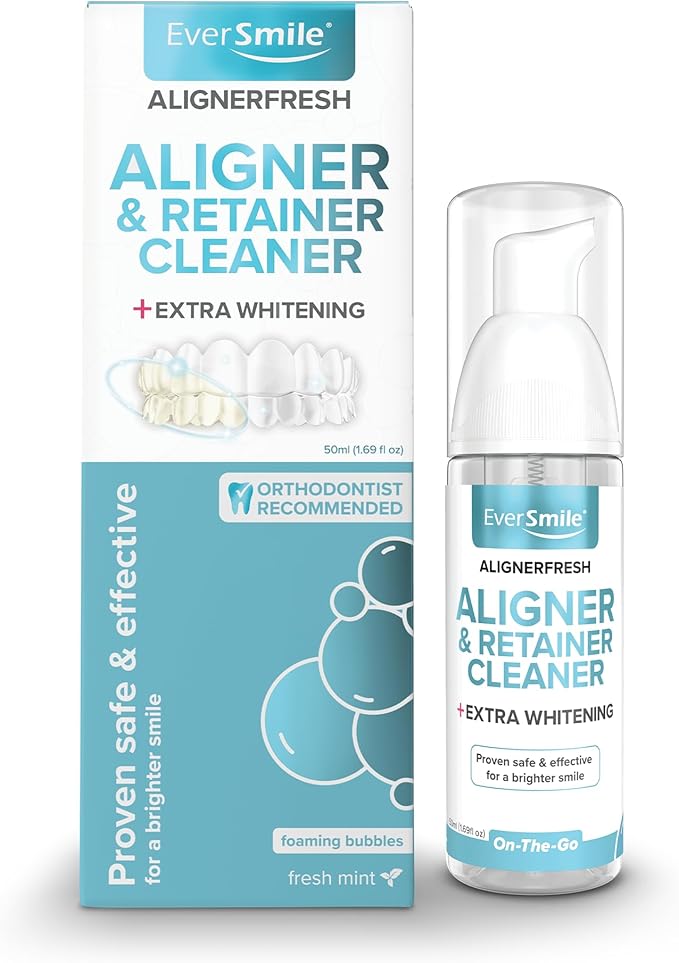 EverSmile AlignerFresh Extra Whitening Foam Cleaner Compatible with All Clear Aligners and Retainers Eliminates Bacteria, Whitens Teeth, Fights Bad Breath 50ml (1 Pack)