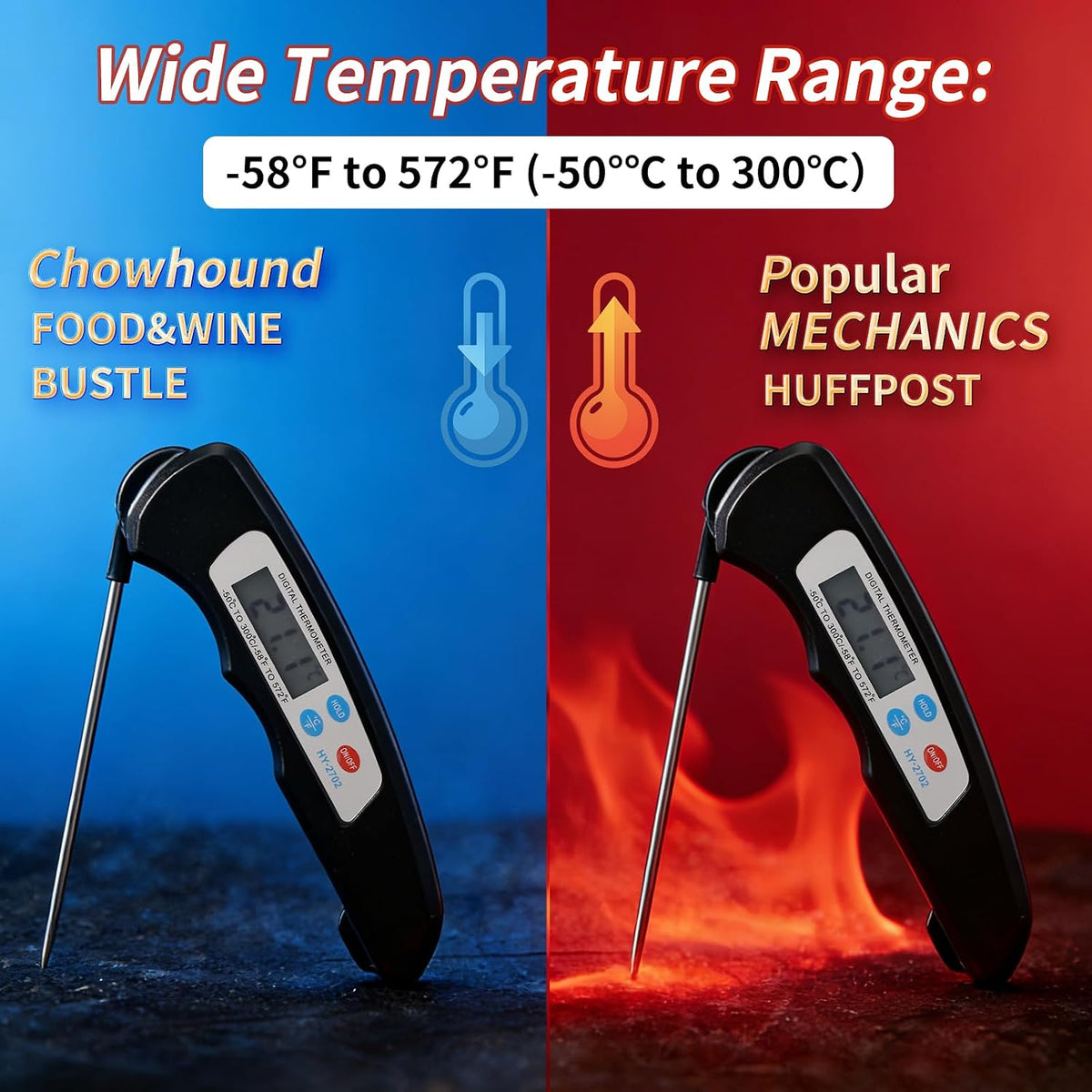 Meat Thermometer Digital - Instant Read Food Thermometer for Cooking Grilling Air Fryer Griddle Probe Kitchen Gadgets Essentials BBQ Accessories Grill Gifts for Men Him Dad Fathers Day