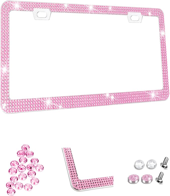 Bling Bling License Plate Frame,Pink Rhinestone License Plate Frame,Pink Diamond License Plate Frame,Car Bling,Sparkly License Plate Frame for Women