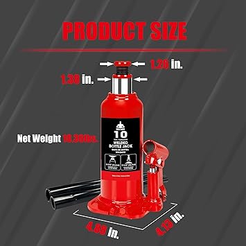 Bottle Jack 10 Ton (20,000 LBs) Hydraulic Car Jack, Fit for Auto Truck Repair and House Lift, Red