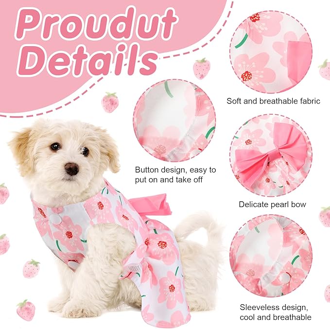 5 Pieces Dog Clothes Girl Dog Dresses Floral Puppy Dresses Pet Cat Princess Bowknot Clothes Cute Puppy Summer Outfits for Yorkie Female Cat Pets, 5 Styles(Cute Style,X-Small)