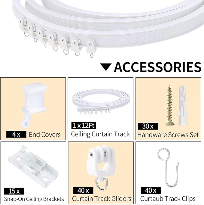 Flexible Bendable Ceiling Curtain Track, 5m (16.4ft), Ceiling Mount, for Curtain Track with Track Curtain System, RV Curtain Spacer, Curtain Ceiling Track, white