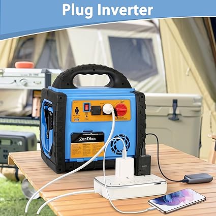 6-in-1 1800Amp Jump Starter with Air Compressor, 12V Car Battery Jumper 260PSI Tire Inflator, Portable Power Station 110V 400W Power Inverter USB DC AC Outlet, Auto Battery Booster Cables