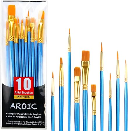 Acrylic Paint Brush Set, 1 Packs 10 pcs Watercolor Brushes Painting Brush Nylon Hair Brushes for All Purpose Oil Watercolor Painting Artist Professional Kits.
