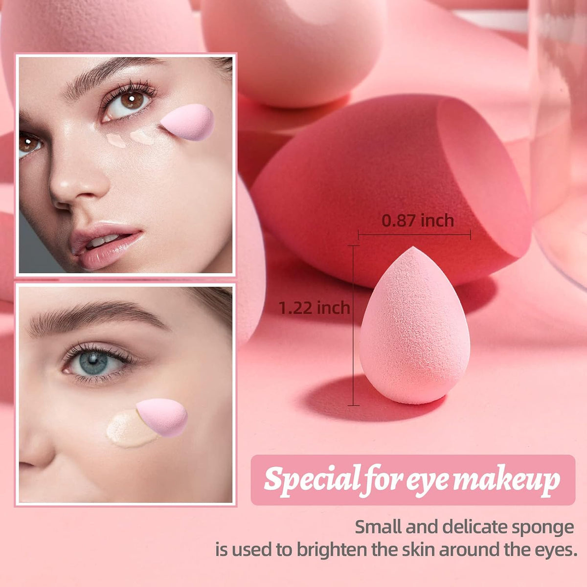 Makeup Sponge Set BS-MALL with Storage Case 7 Pcs for Liquid, Cream, and Powder,SAVE Foundation with 1 Mini Makeup Sponge For Travel Daily Use (A-Pink)