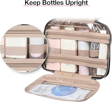 BAGSMART Toiletry Bag Hanging Travel Makeup Organizer with TSA Approved Transparent Cosmetic Bag Makeup Bag for Full Sized Toiletries, Medium-Black