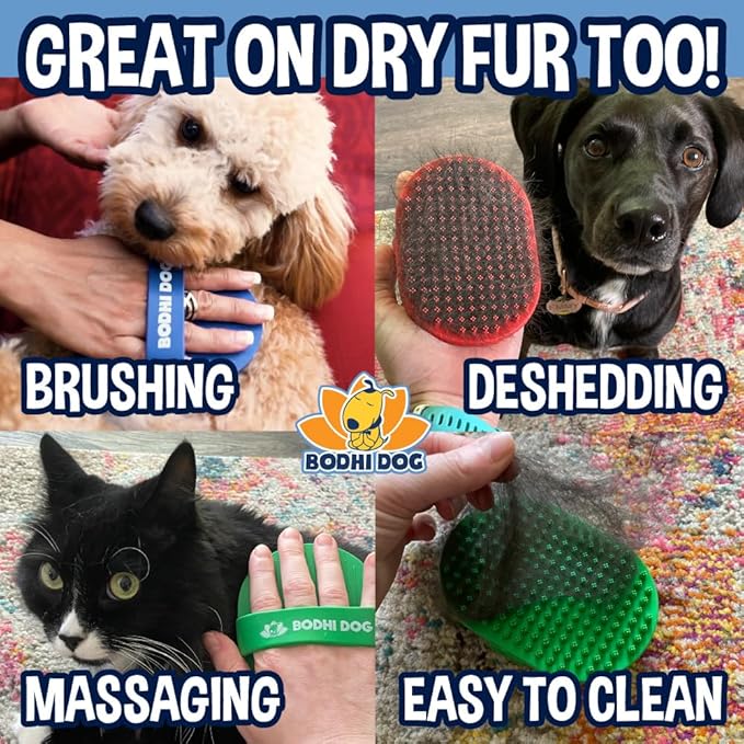 Bodhi Dog Shampoo Brush - Pet Grooming Bath Supplies for Cats and Dog - Bath Brush for Long Short Hair - Premium Scrubber for Shower, Bathing Massage (One Pack, Blue)