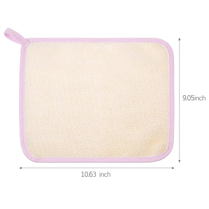 Tatuo 5 Pcs Exfoliating Face and Body Wash Cloths Towel Weave Bath Cloth Exfoliating Scrub Cloth Massage Bath Cloth for Women and Men, 10.63 x 9.05 Inch (Pink Edge)