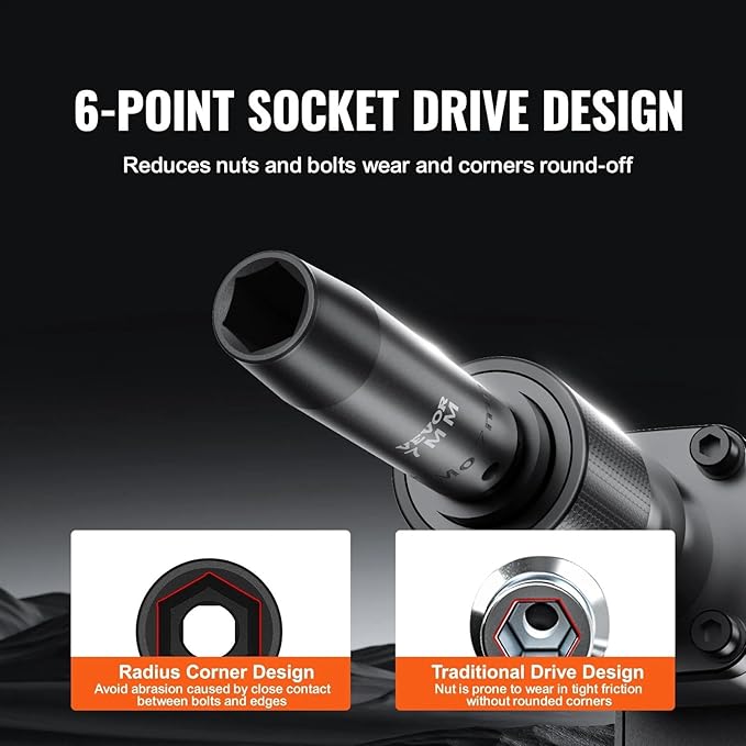 12" Drive Impact Socket Set, 65 Piece Socket Set SAE 38" to 1-14" and Metric 10-24mm, 6 Point Cr-V Alloy Steel for Auto Repair, Rugged Construction, Easy-to-Read Size Markings, Storage Case