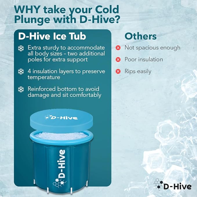 D-Hive Ice Bath Tub for Athletes - Extra Large Cold Plunge Tub, Durable Cold Tub for Recovery, Portable Ice Bath Plunge Pool for Cold Water Therapy Training, Four Layer Insulation