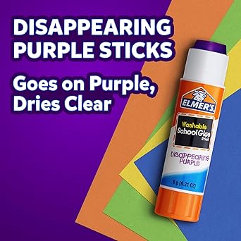 Elmer's Disappearing Purple School Glue Sticks, 0.21 oz Each, 8 Sticks per Pack (E1591)