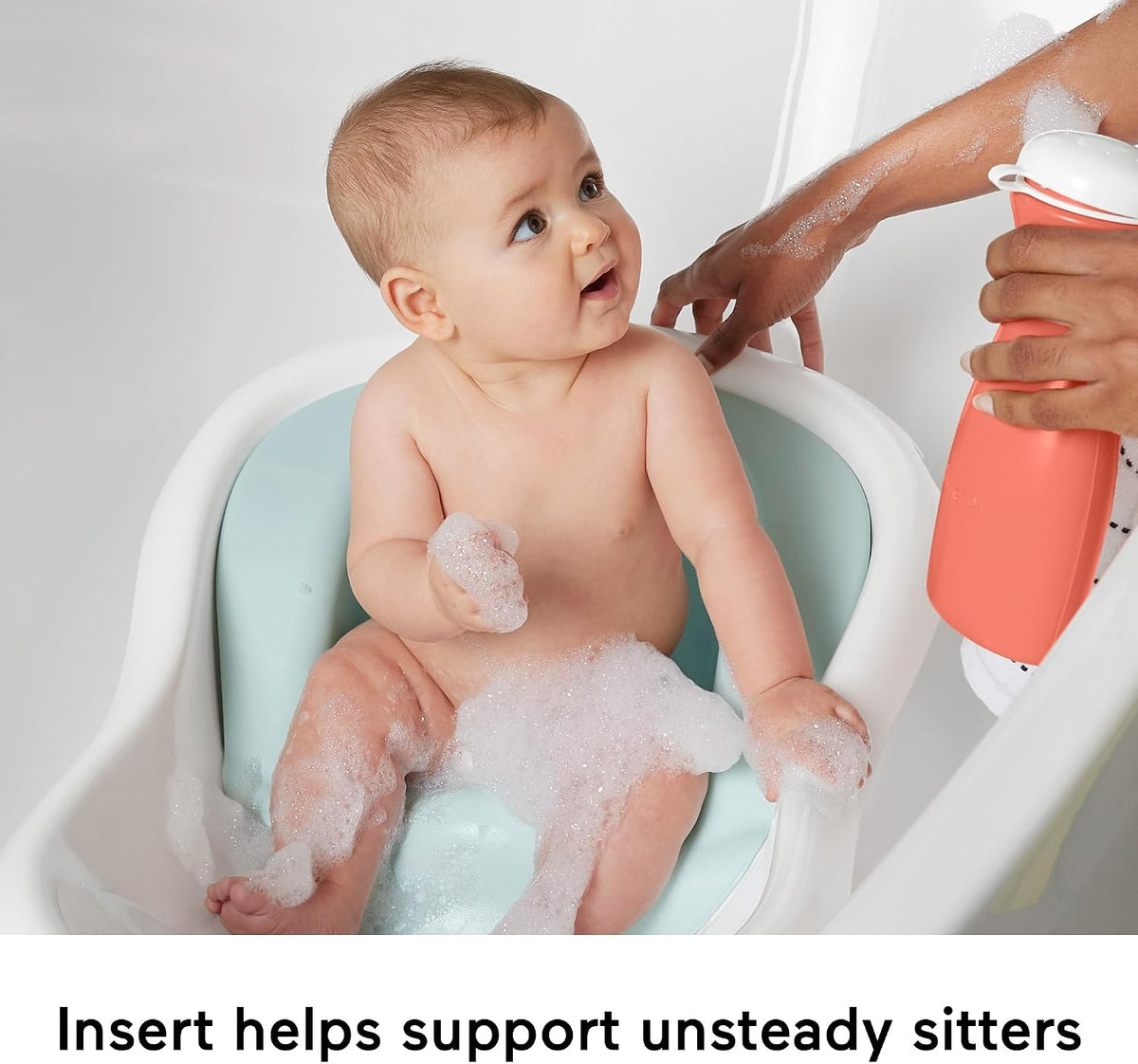 The Color is Green.Fisher-Price™ Baby to Toddler Bath 4-in-1 Sling 'N Seat Tub with Removable Infant Support and 2 Toys, Summer Blossoms