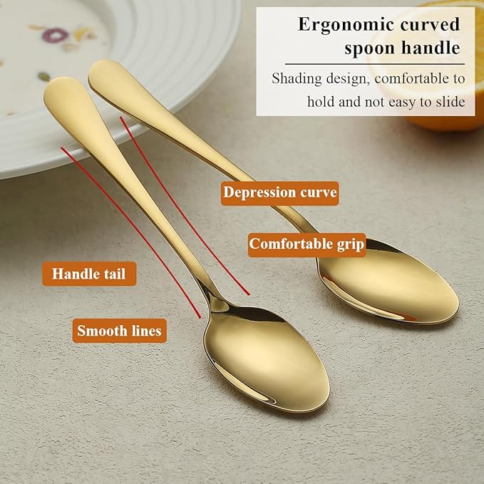 Gold Dinner Spoons 12 Pieces, Stainless Steel Titanium Gold Plating Table Spoon, Soup Spoons, Use for Home, Restaurant, Wedding, Parties, Events, Christmax