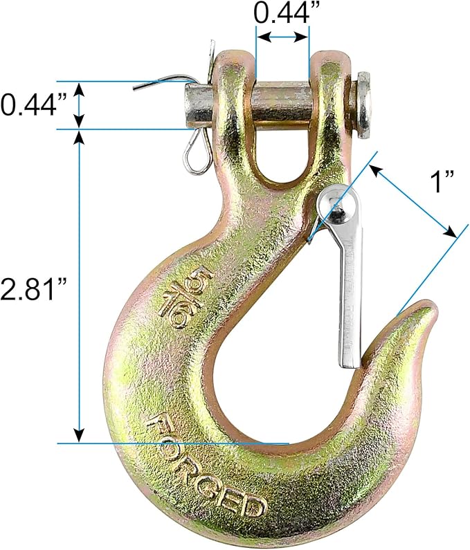 5/16 Heavy Duty Clevis Slip Chain Hook with Safety Latch Grade 70 Forged Steel 14,000 Lbs Capacity, Working with Towing and Chain